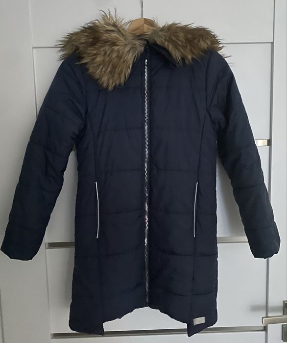 Granatowa pikowaną ocieplana kurtka parka płaszcz z kapturem 5.10.15