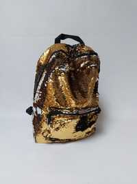 Dziewczęcy plecak cekinowy złoto srebrny  46 x 43 x 14 cm