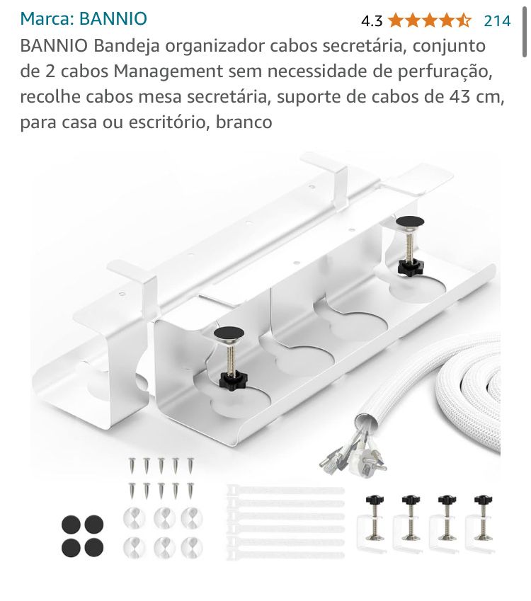 Organizador de cabos de secretária