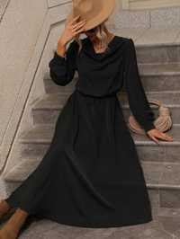 Sukienka Maxi Z Bufiastymi Rękawami Lejący Dekolt Czarna Shein M 38