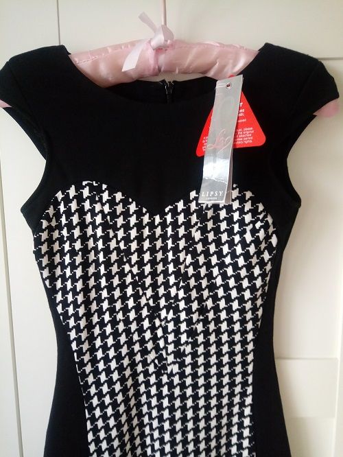 Lipsy London Nowa markowa zgrabna ołówkowa sukienka czarna biała XS
