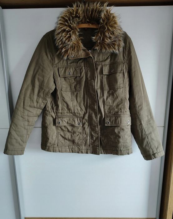 Biaggini kurtka damska ocieplana przejściowa khaki futerko bez kaptura