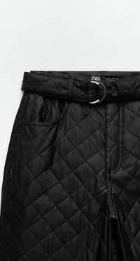 Zara skóra Eco chinosy 34/XS czarne spodnie