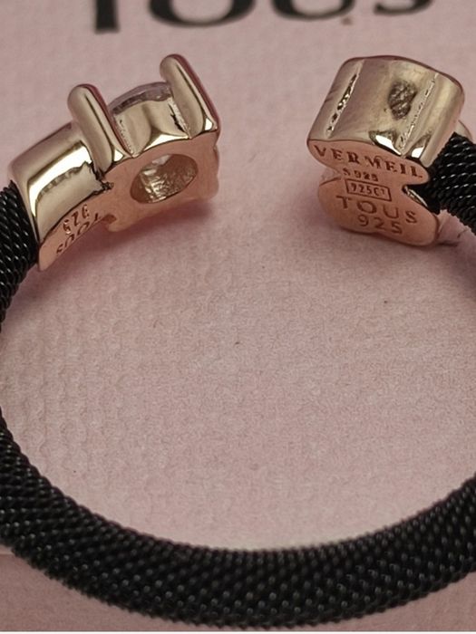 Pierścionek 16 z misiem różowe i ciemne srebro vermeil 925