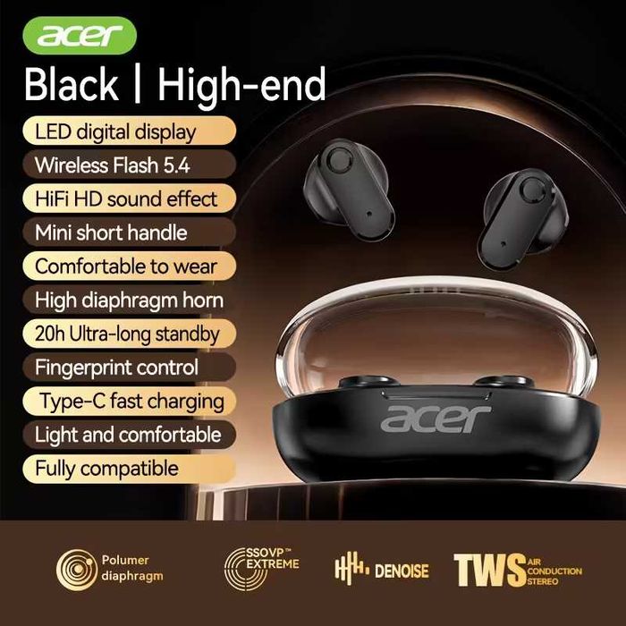 Acer OHR551, чорні бездротові навушники bluetooth 5.4, шумозаглушенням