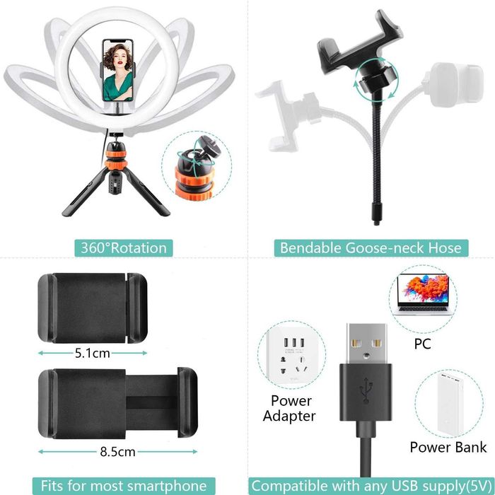 Ring Light Aro Led 10" tripé giratório - 3 cores 11 brilho