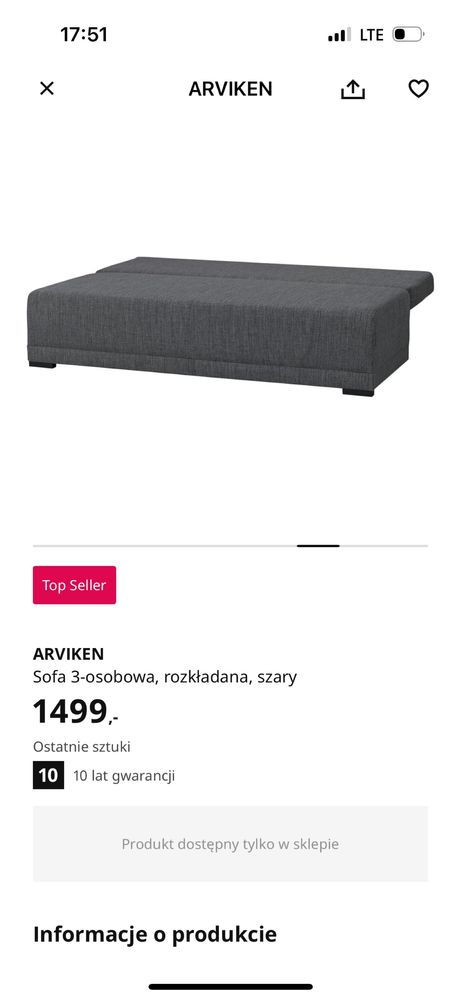 3 osobowa Sofa arviken ikea rozklada a