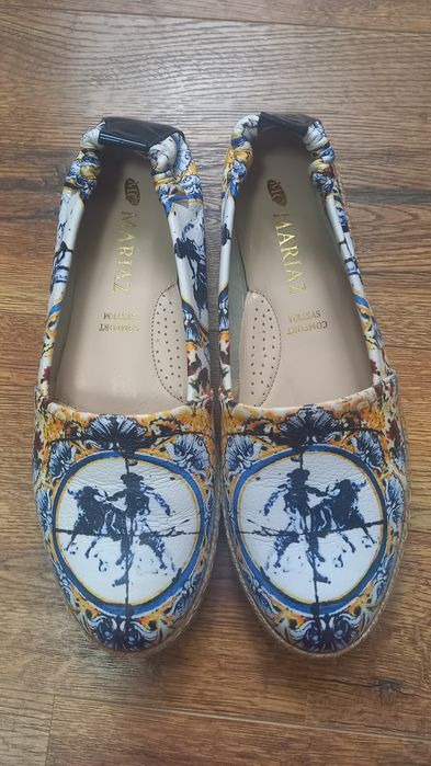 Buty mokasyny baleriny espadryle na słomie włoskie Skóra Mariaż roz 40