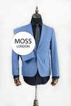 Garnitur męski Moss London niebieski marynarka spodnie M slim fit