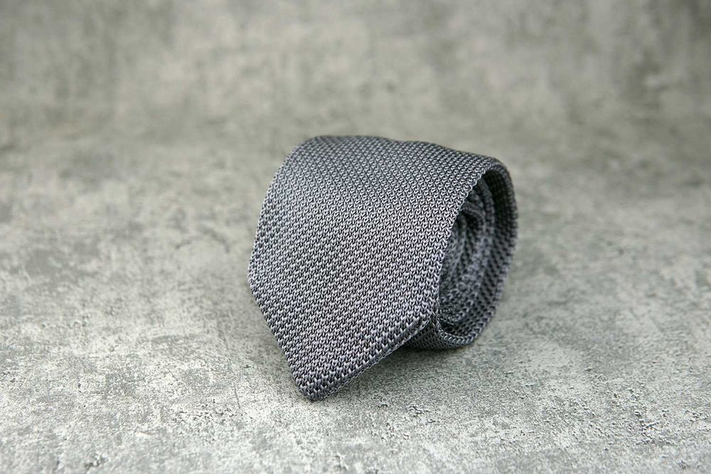 NOWY krawat szary knit boho stalowy ślub męski garniturowy srebrny