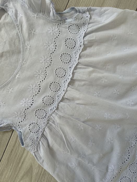 Zara niebieska bluzka tunika lato wakacje S azurowa koronka lekka