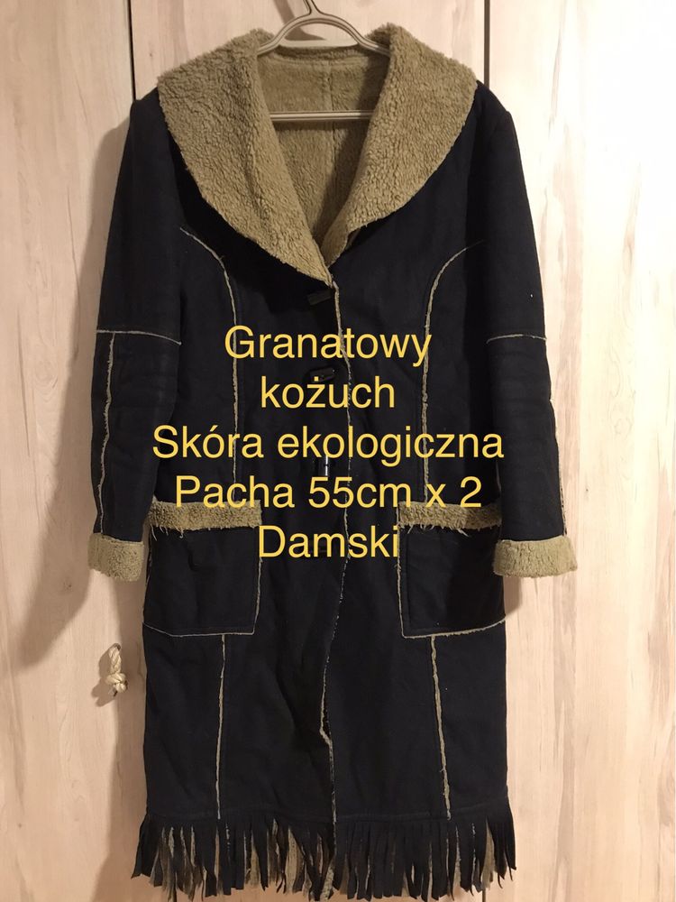 Granatowy ekologiczny kożuch damski rozm S/M Vintage Pocahontas