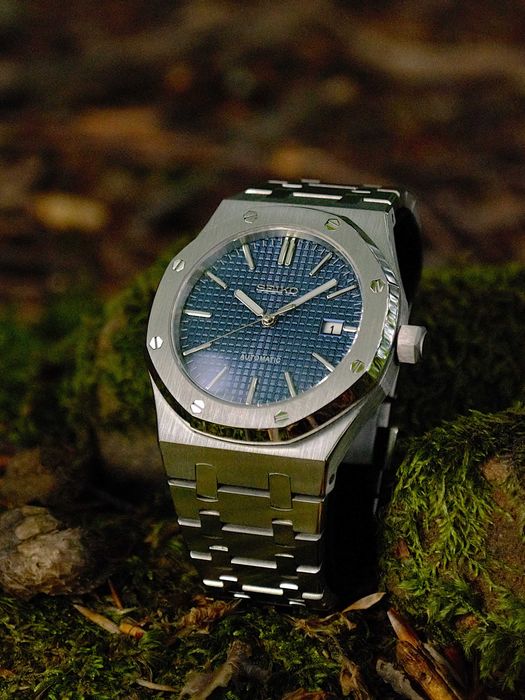 Zegarek Seiko Mod Royal Oak Ciemnoniebieska Granatowa tarcza