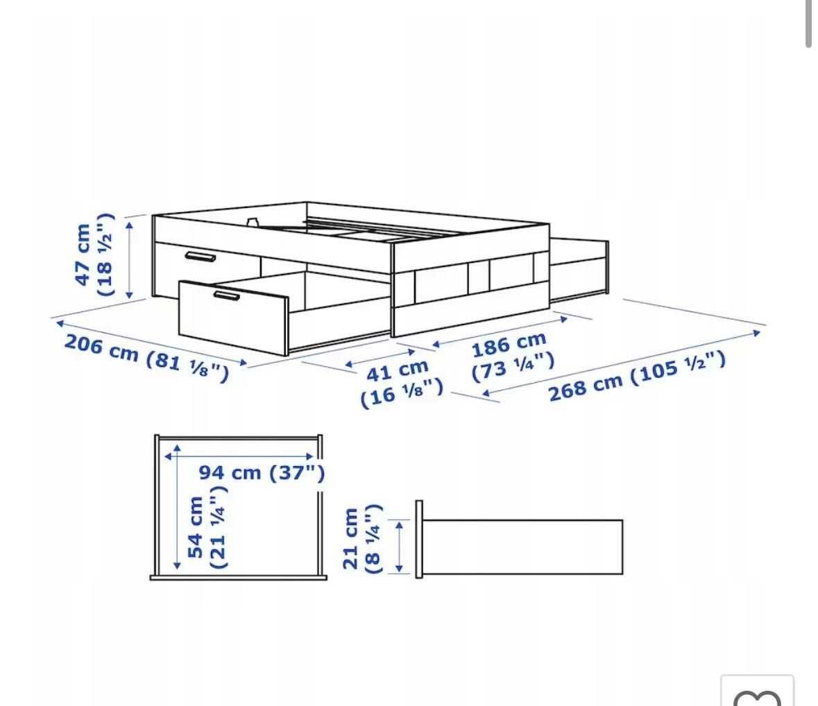 Łóżko IKEA BRIMNES 2 szuflady,zagłówek,materac,topper 180x200 JAK NOWE