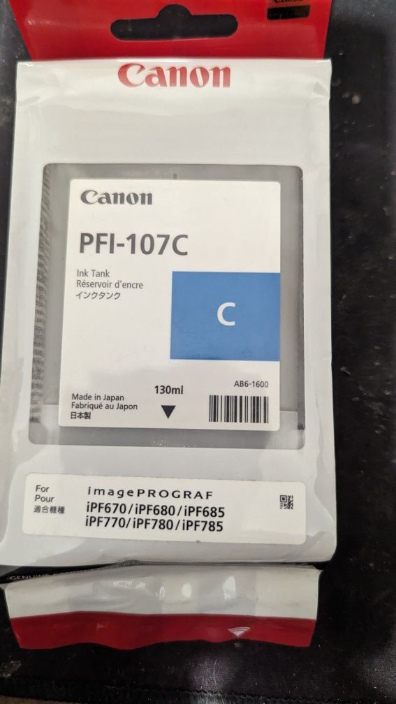 Tusze Canon PFI-107Y i PFI-107C żółty i niebieski