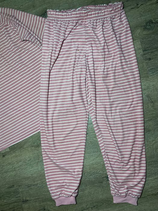 Велюрова жіноча піжама в полоску L/XL комплект кофта-штани для дому