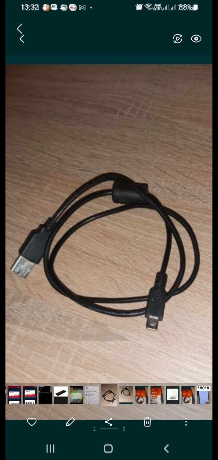 Kabel mini  USB USB-A 2.0 czarny kamera REJESTRATOR APARAT NAWIGACJA