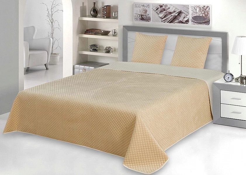 Narzuta 170x210 na łóżko pikowana jednolita 7082 velvet beżowa