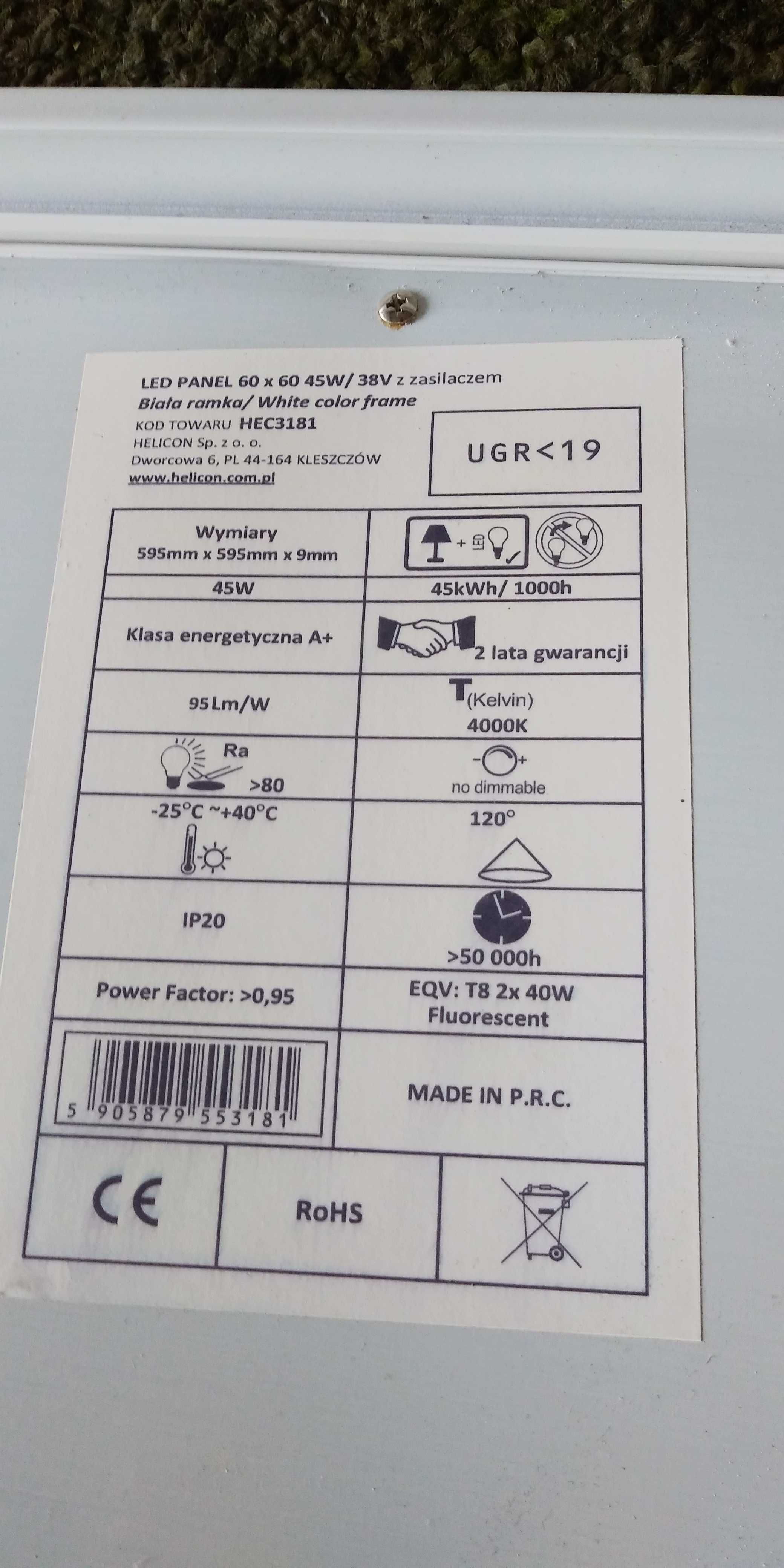 panel led 60x60 45W z zasilaczem