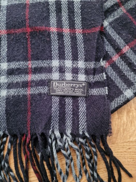 Wełniany szal Burberry granatowy full pattern krata wełna