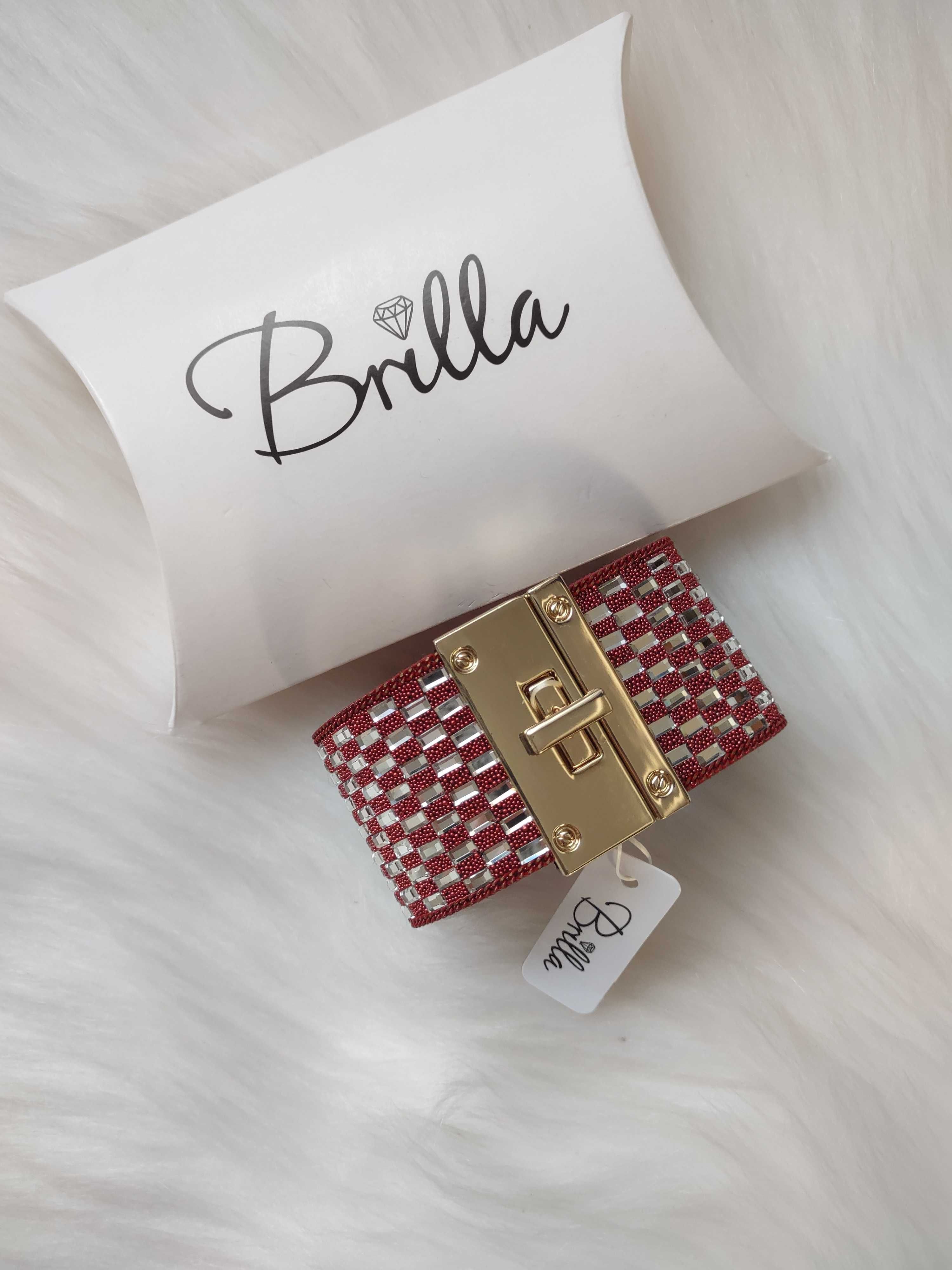 Czerwona szeroka bransoleta z kryształkami Brilla luxury