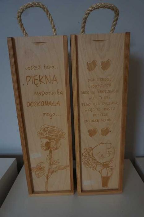 NOWE 2 szt. skrzynka na wino z grawerem na prezent