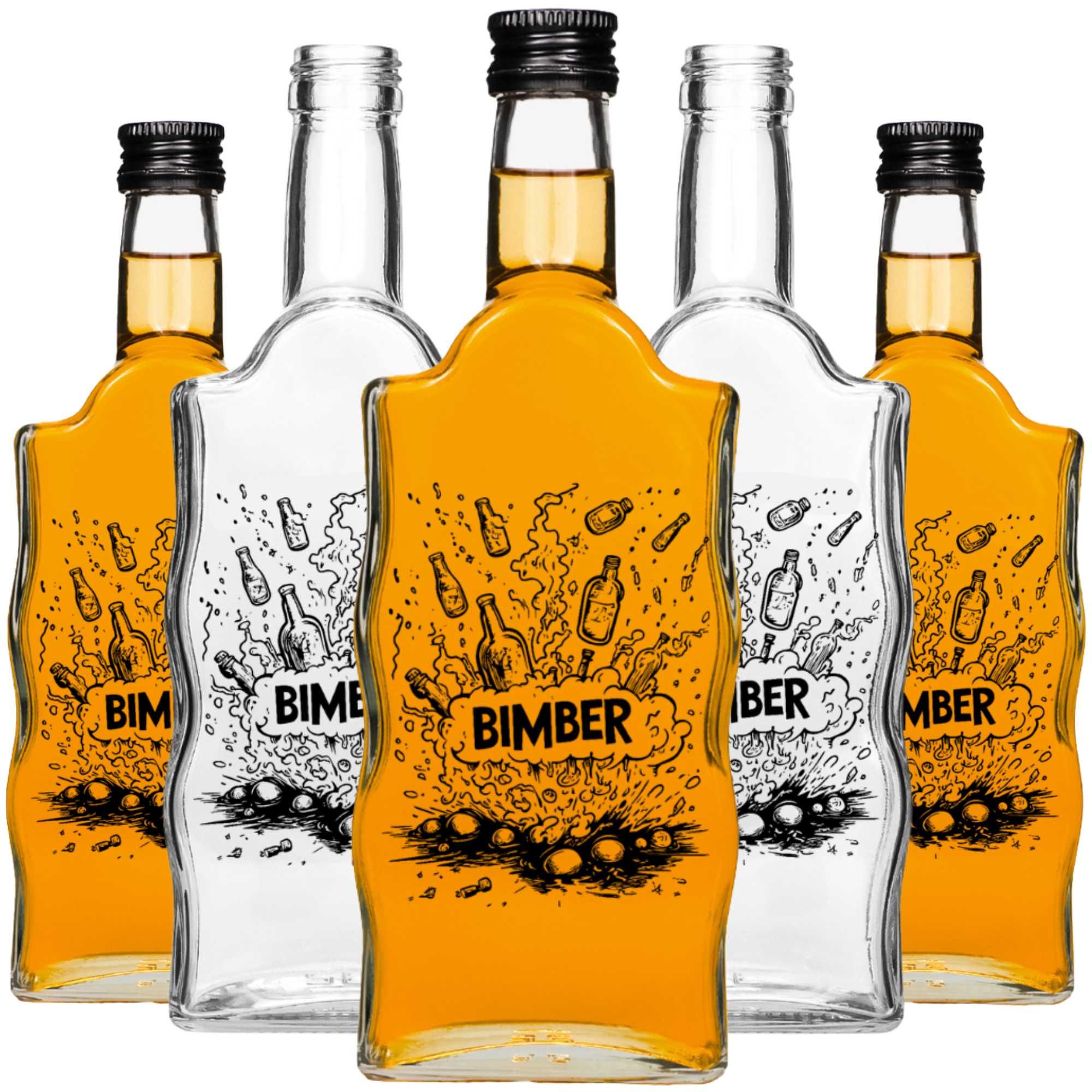 10x Butelka Warta 500 ml z nadrukiem Bombowy Bimber + zakrętki– bimber