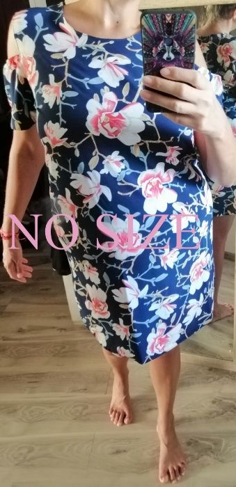 Sukienka w piękne MAGNOLIE odkryte ramiona r.Uni do 42/44 NOWA