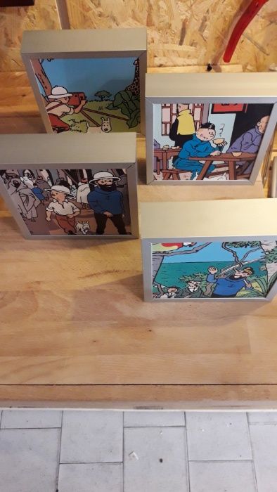 Pack de 4 Quadros de madeira e metal TinTin