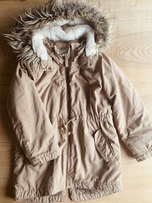 Kurtka Parka zimowa HM 128 beżowa dziewczynka brąz beż