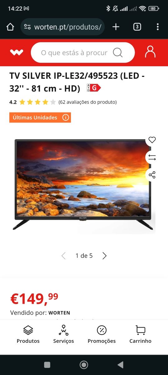 tv silver led hd 32'' ip-le32/495523