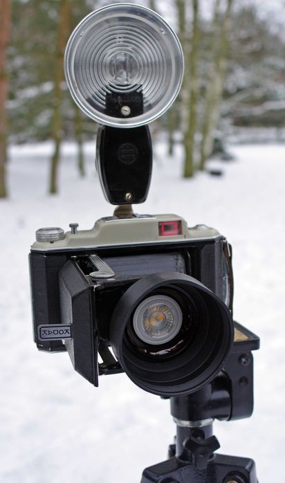 Unikatowa lampa led z aparatu mieszkowego Kodak, statyw do wyboru