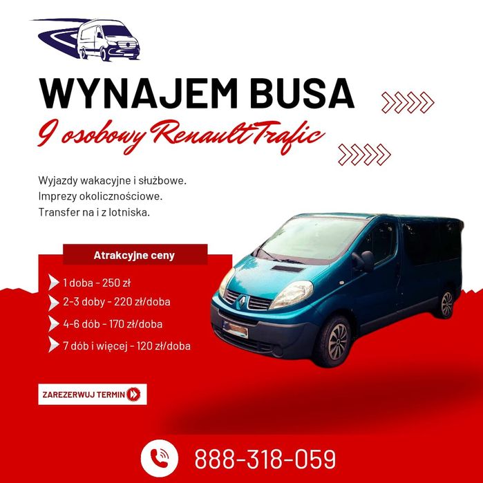 Wynajem Busa - Transport Osób 9 osobowy