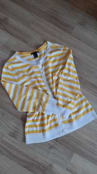 Sweter damski w paski na guziki żółty basic H&M S/36