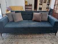 Conjunto de sofás em veludo azul.  Anti manchas.