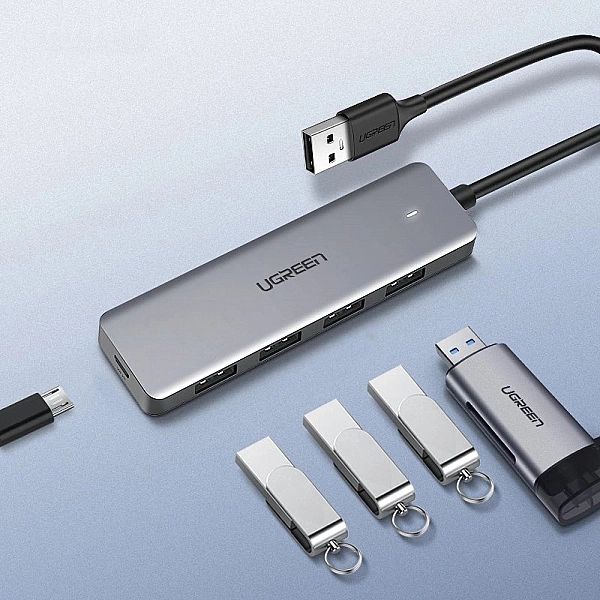Ugreen rozdzielacz HUB USB - 4x USB 3.2 Gen 1 z portem zasilania micro