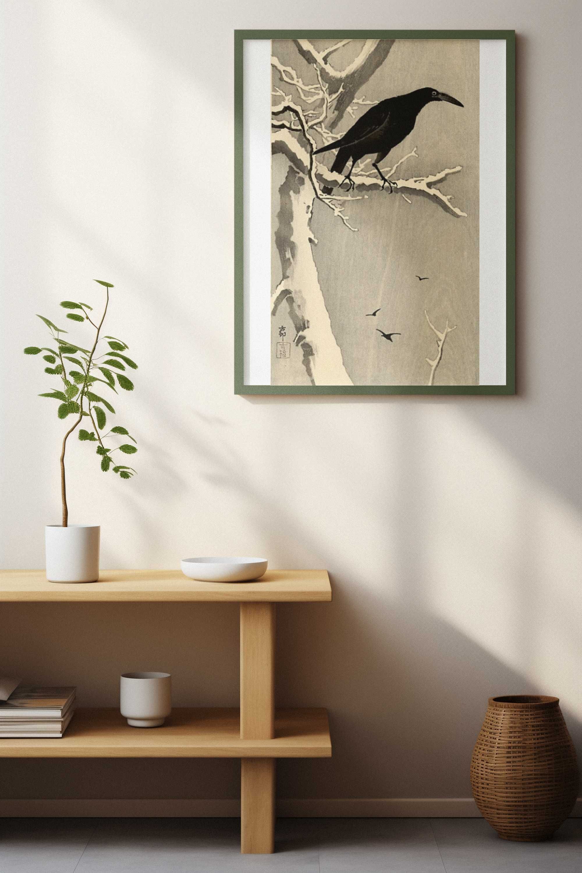 Reprodukcja dzieła Ohara Koson – Kruk na drzewie w śniegu