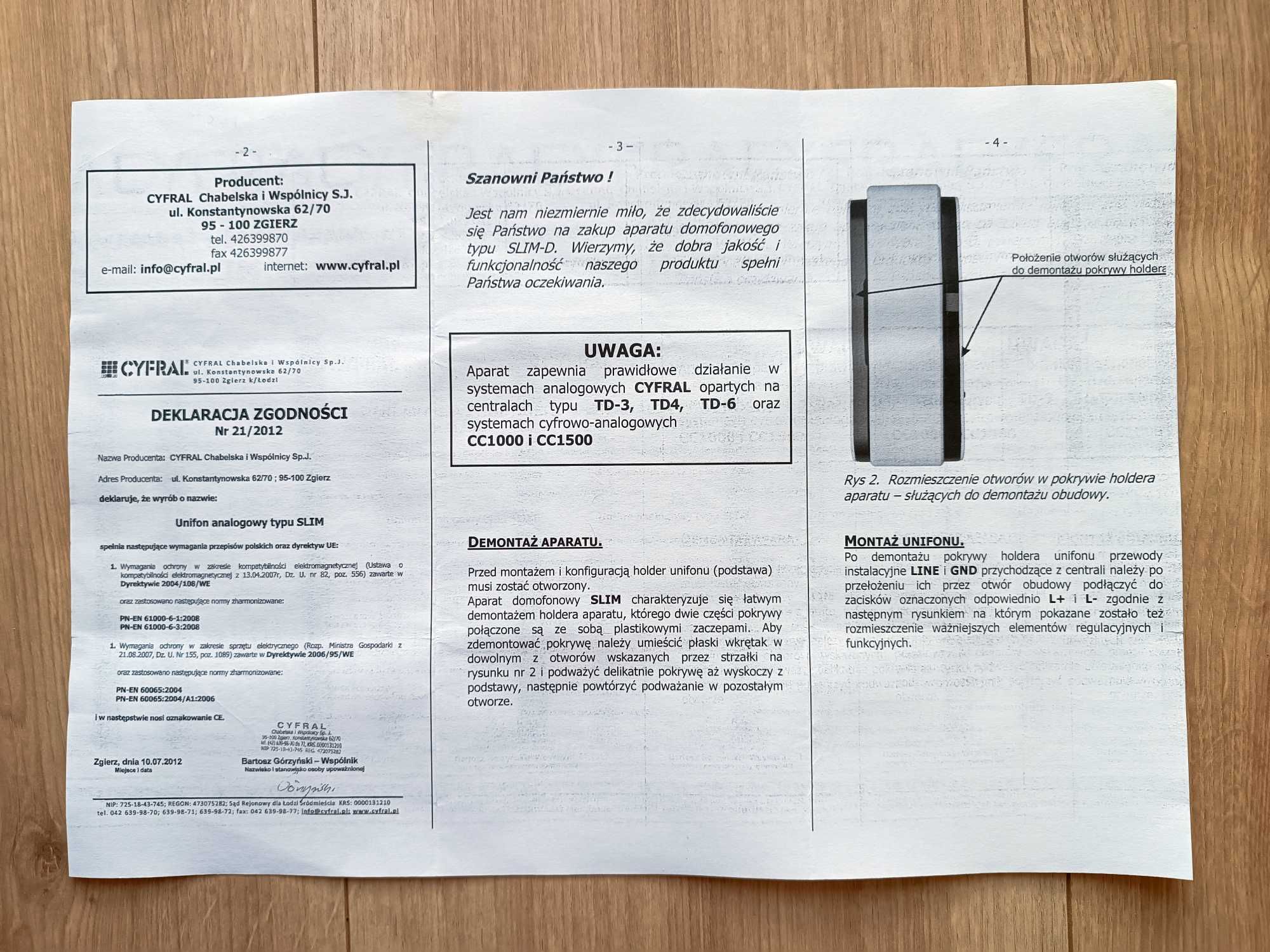 unifon słuchawka domofon analogowa (2-przewodowa) CYFRAL ADA-03C4 SLIM