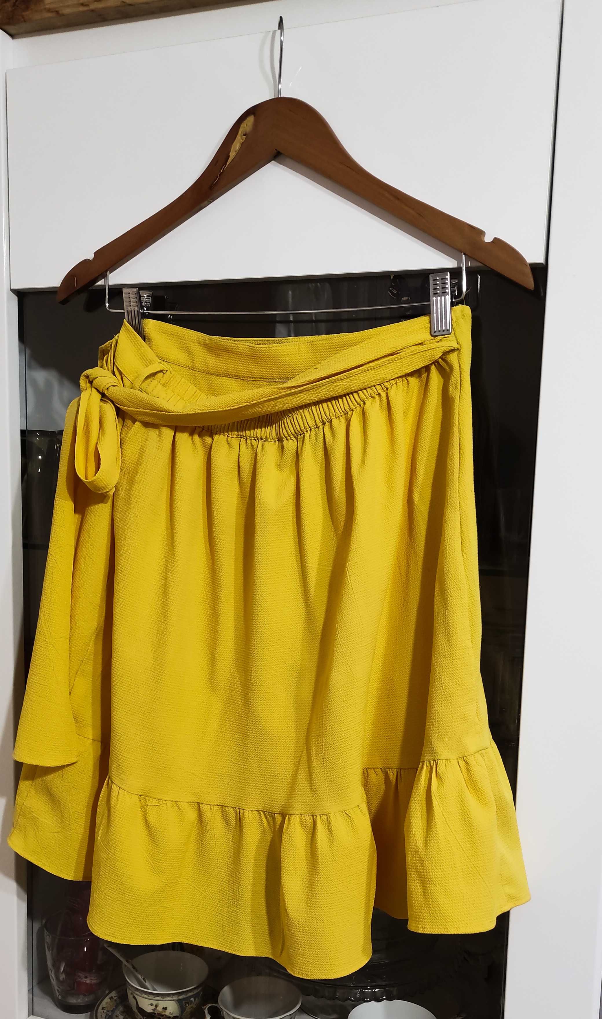 Spódnica spódniczka musztardowa żółta Vero moda z falbanką wiązana