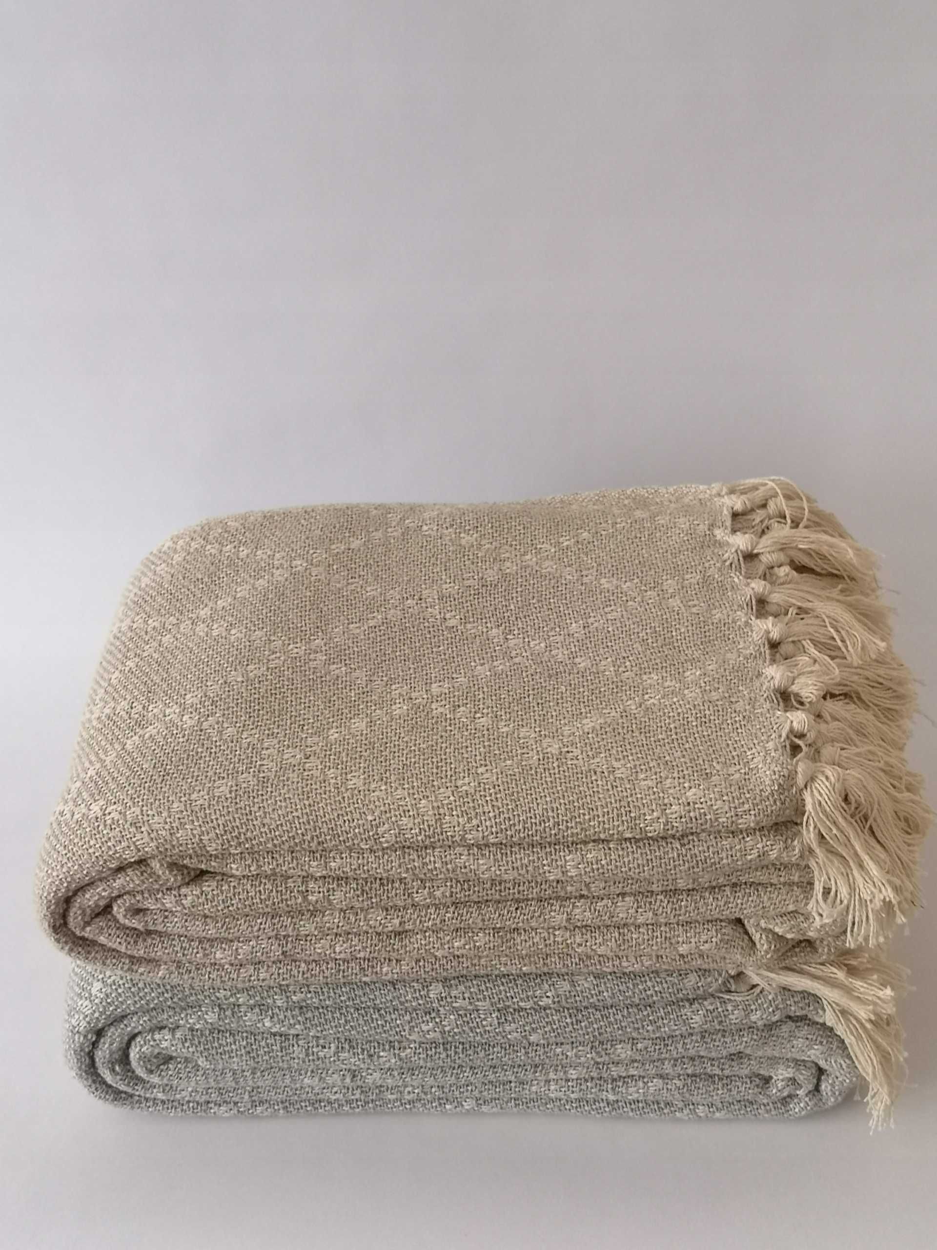 Bawełniana narzuta na łóżko 200x220 boho loft w romby do sypialni beż