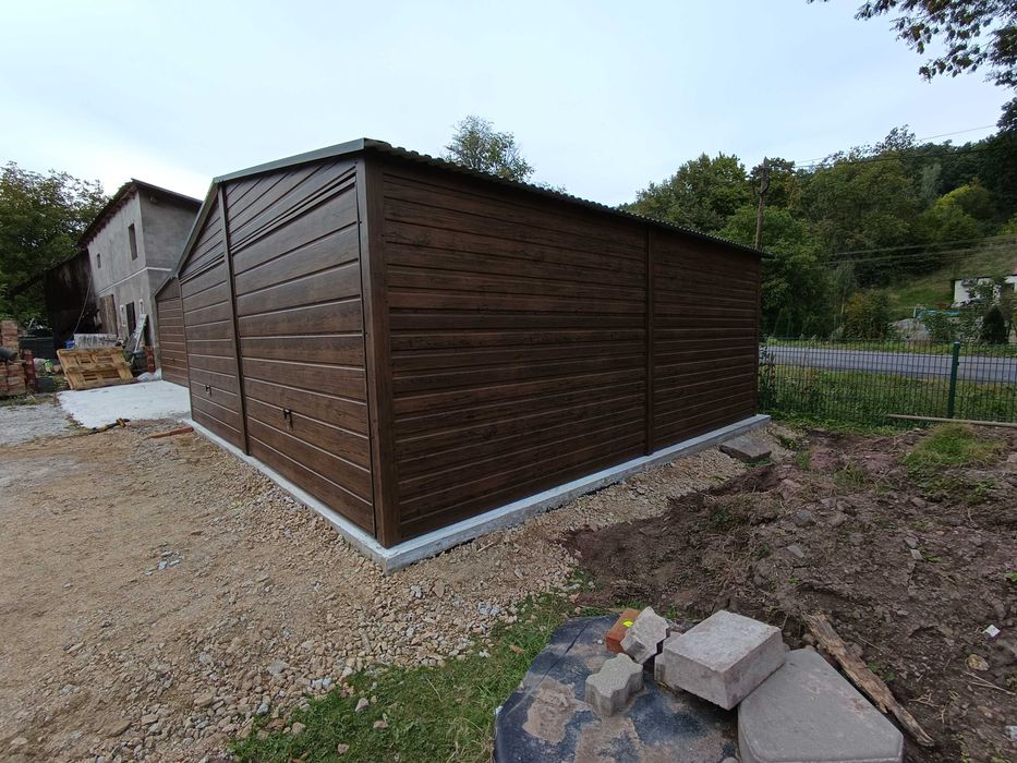 Garaże blaszane garaż blaszany 6x6 6x5.80 7x5 profil Rus-Stal orzech