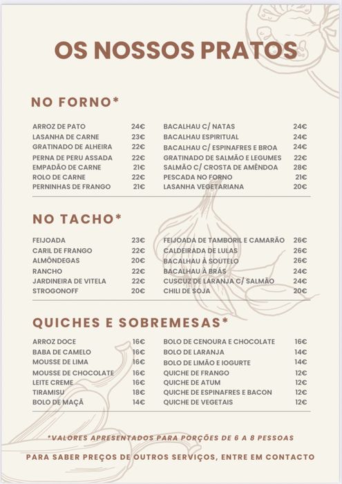 Entrega de Comida Caseira/Serviço de Catering