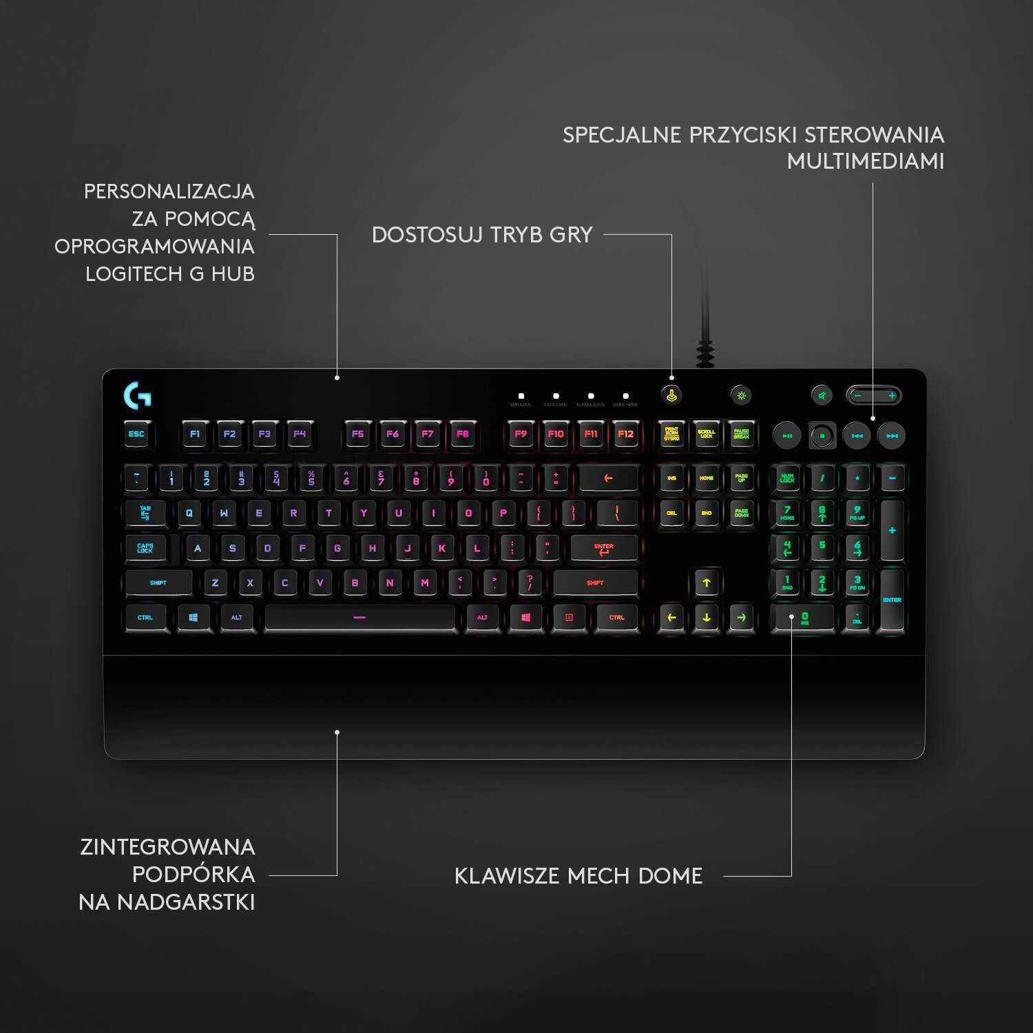 Logitech G213 Prodigy klawiatura gamingowa odporna na zalanie