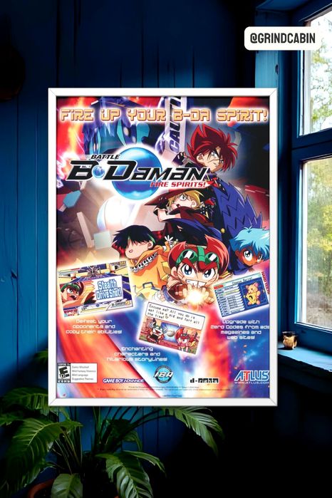 Mini plakat w ramce retro B-Daman Gameboy unikat anime kolekcjonerski
