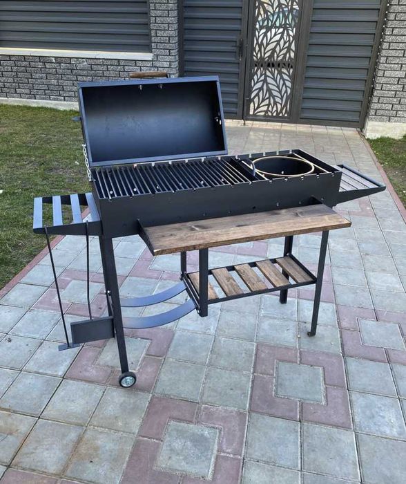Мангал з кришкою на колесах метал 5 мм на 13 шампурів ПОСИЛЕНИЙ