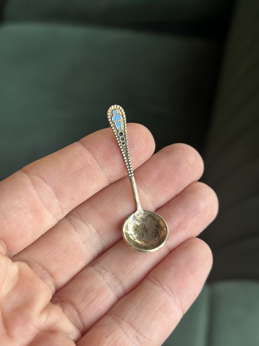 Łyżeczka łyżka do soli srebro złocone emalia