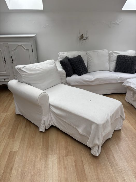 Zestaw sofa 3 osobowa+szelong+pufa Ikea