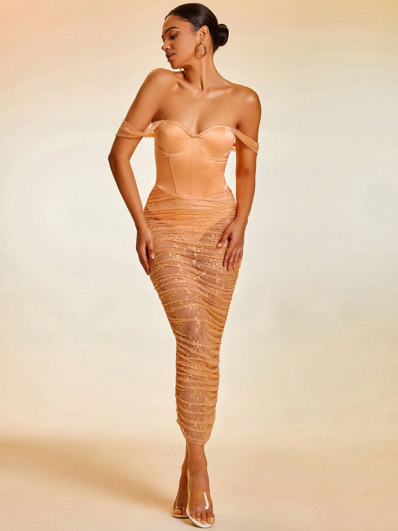 Sukienka Sexy Body Gorsetowa Tiulowa Satynowa Marszczona Maxi Xs 34