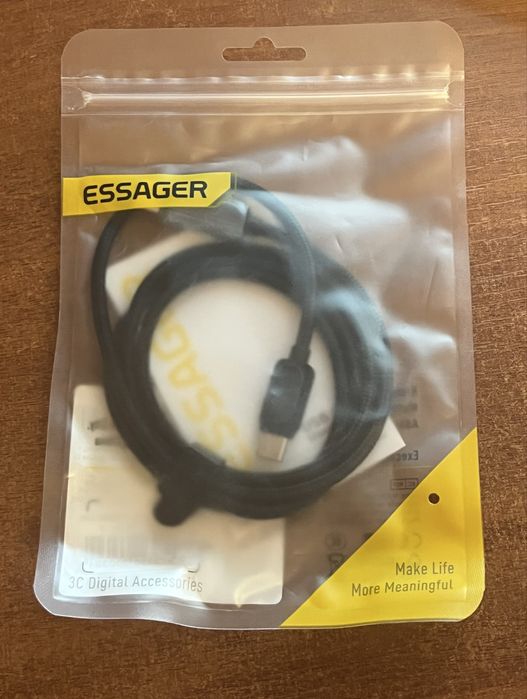 Кабель Essager 100W Type C - Type C, з чіпом (PowerDelivery) Ватметр