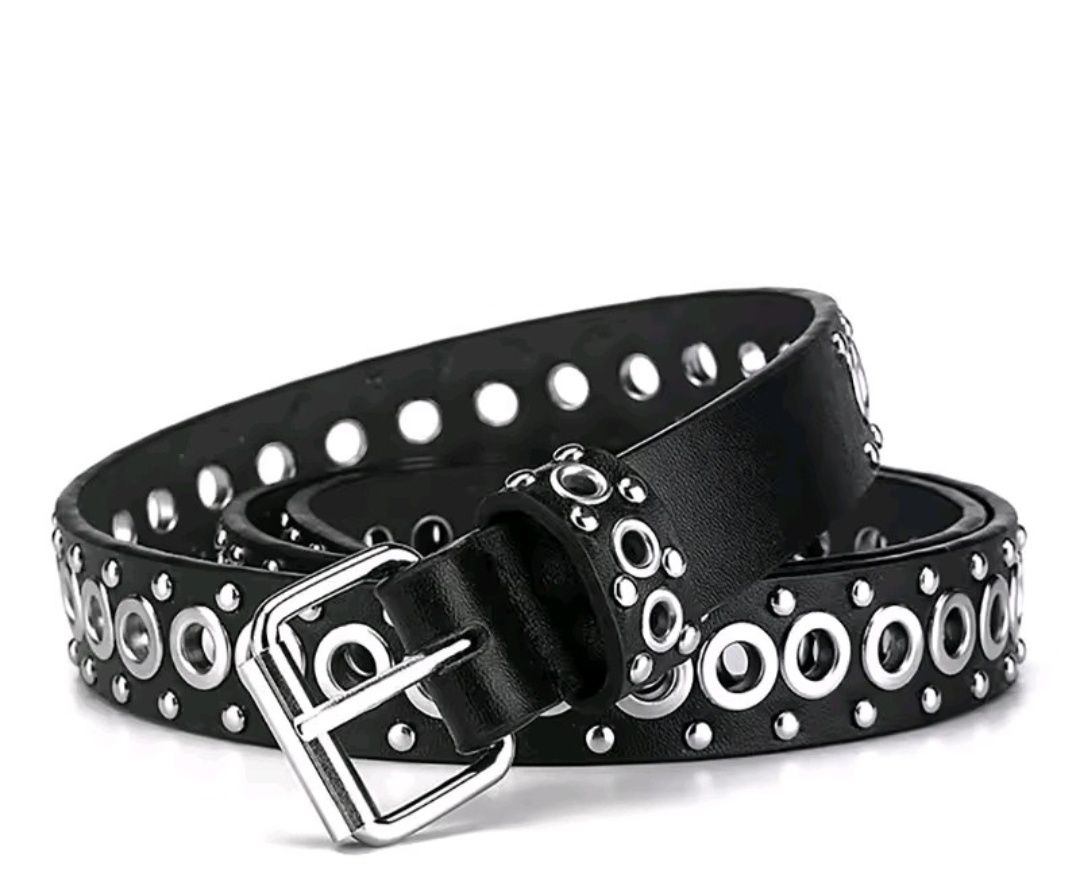 Damski Pasek srebrna klamra Metalowe oczka Punk retro